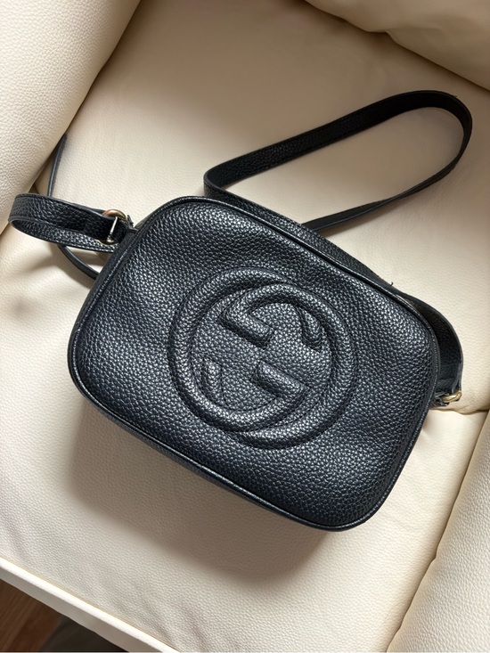 Gucci Handbags - Gucci Black Pebbled Leather Crossbody with Debossed Logo